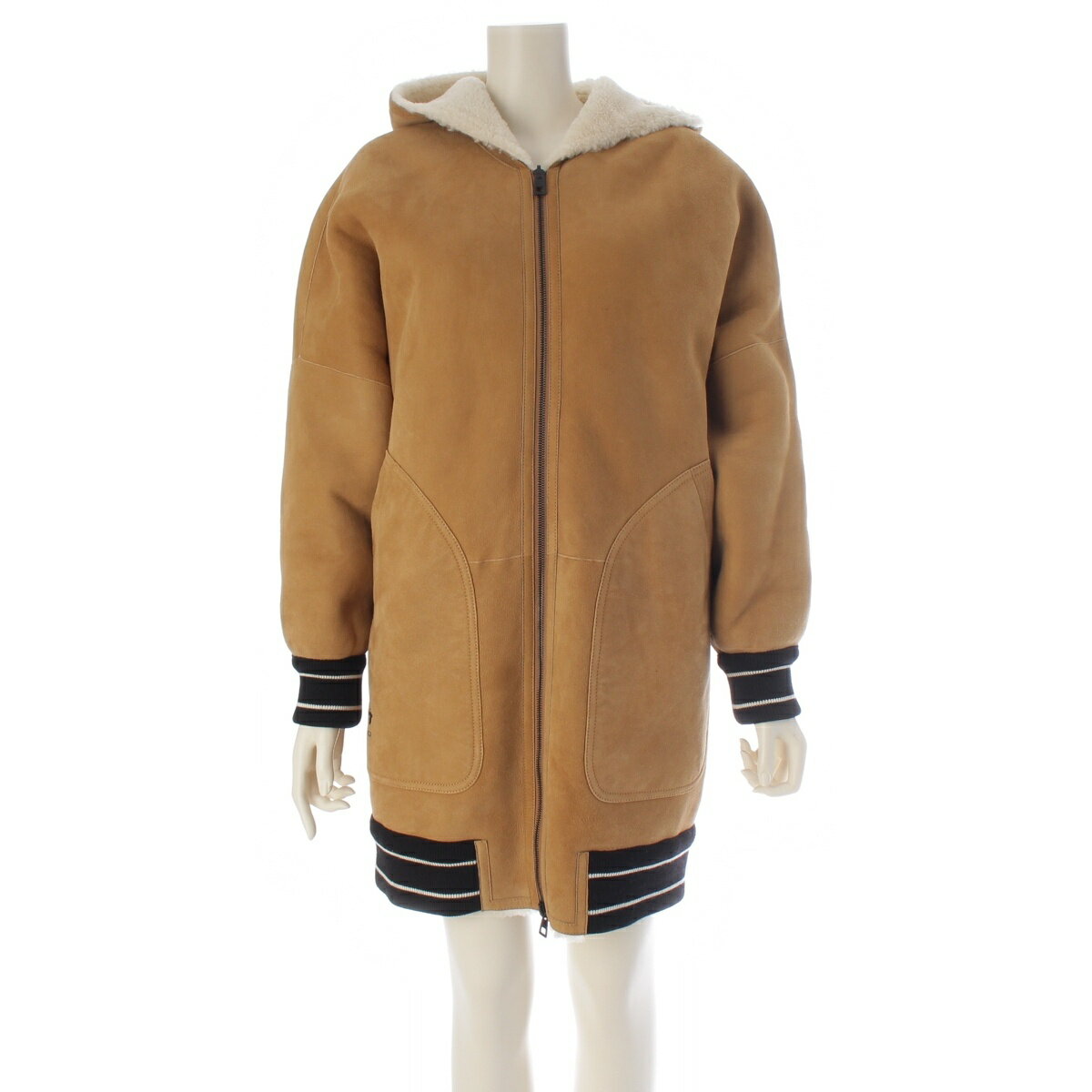 Rakuten - ディオール Dior ラムスキン×ウール リバーシブル ジャケット Bee ロゴ 248C85AL815 ベージュ×アイボリー 40【中古】【正規品保証】