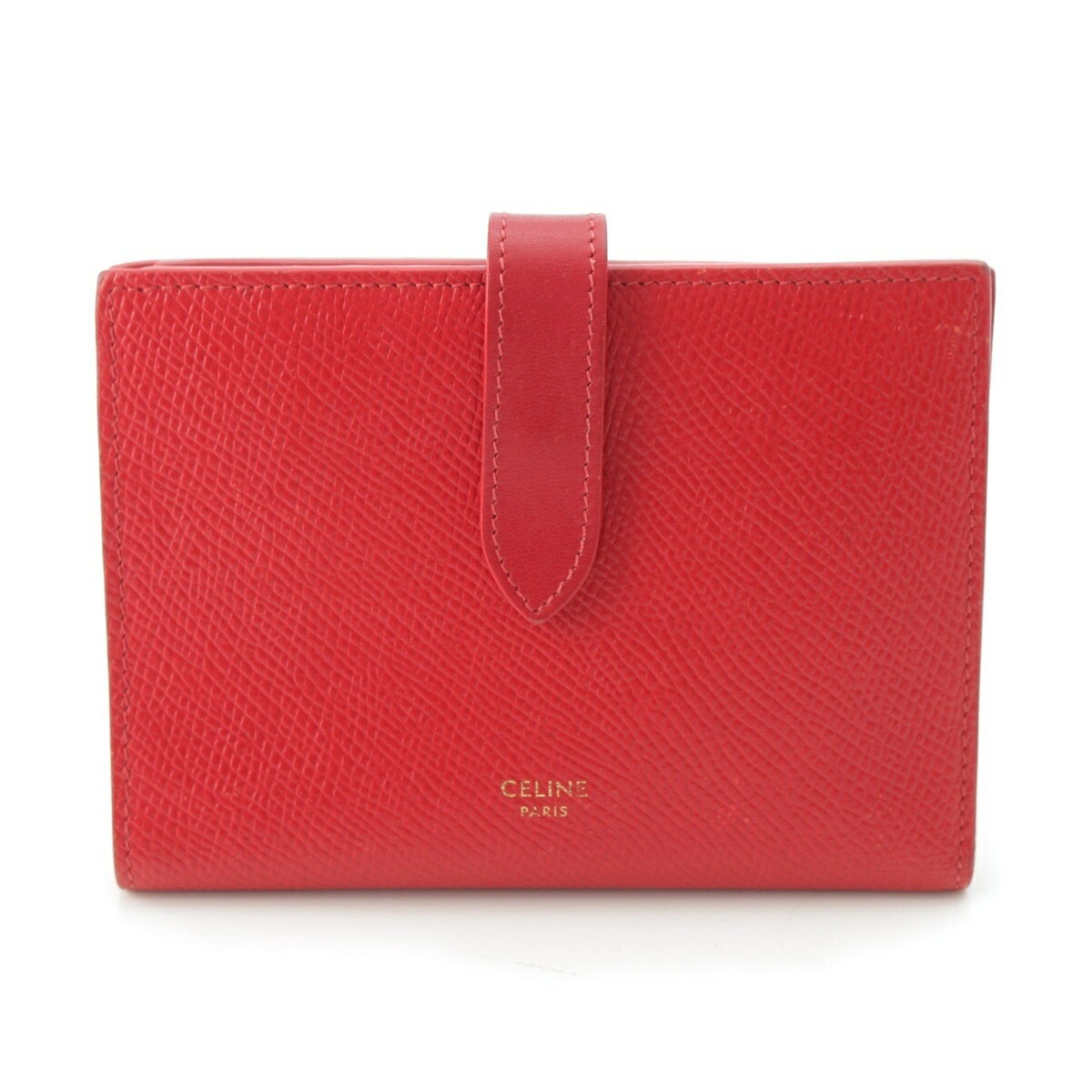 Rakuten - セリーヌ CELINE マルチファンクション ストラップ ロゴ 二つ折り財布 レッド【中古】【正規品保証】