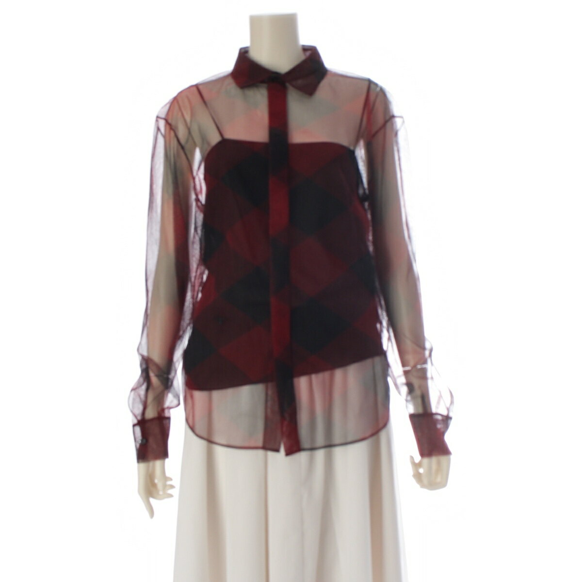 クリスチャンディオール Christian Dior Bee コットン チェック メッシュ 長袖シャツ インナー付き 951B06A8974 レッド ブラック 40【中古】【正規品保証】