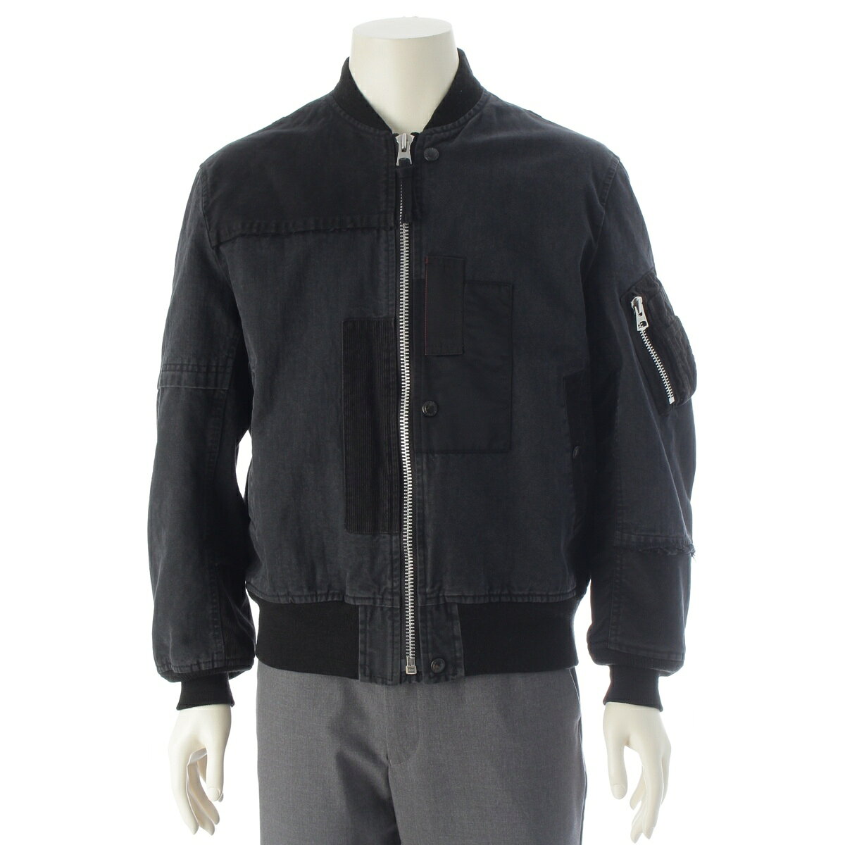 Jacket - コムデギャルソンオム COMME des GARCONS HOMME AD2022 22AW コットン ミリタリーディティール パッチワーク フライトジャケット ブルゾン HJ-J008 ブラック S【中古】【正規品保証】