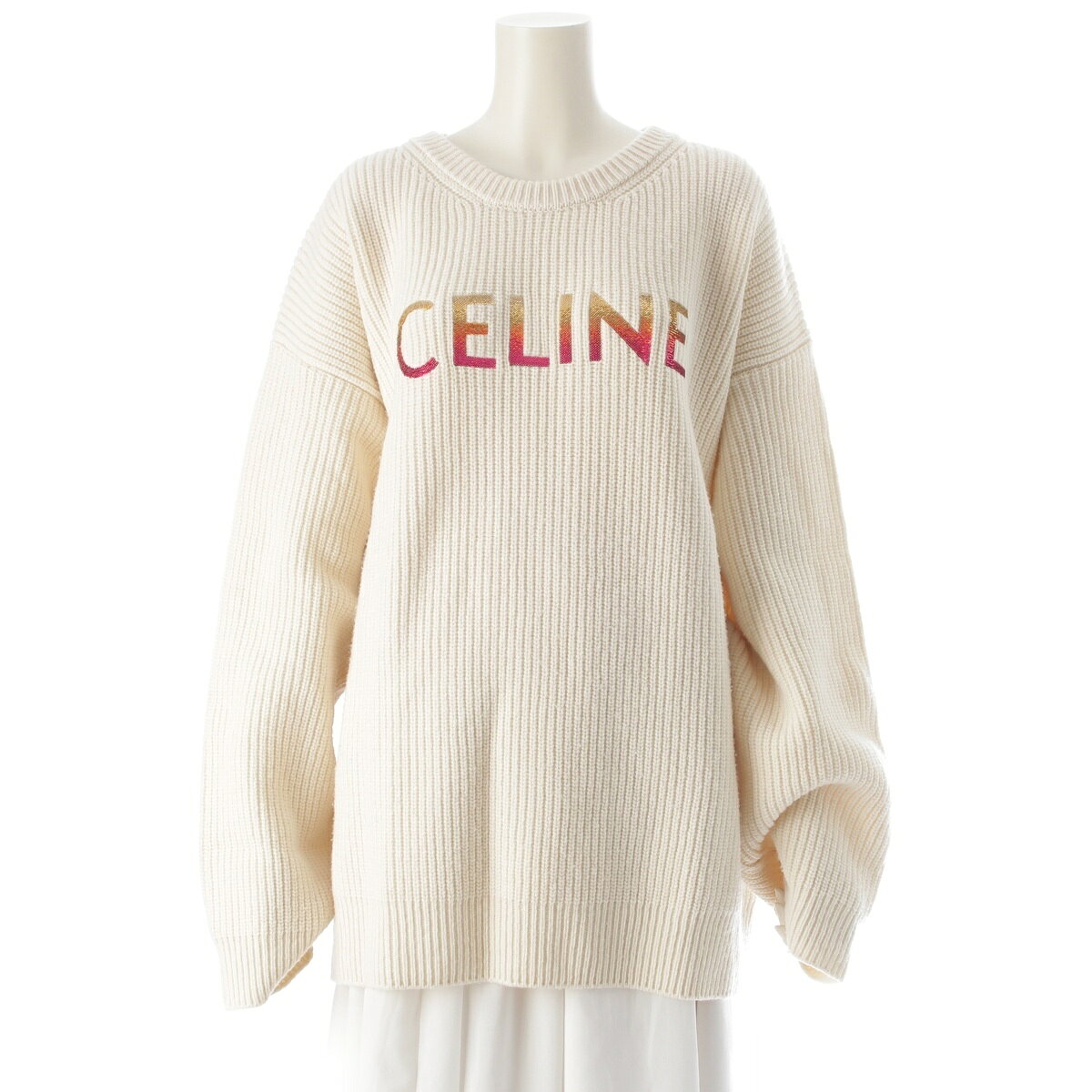 乐天商城 - セリーヌ CELINE 22SS ロゴ クルーネック ニット セーター トップス 2A09X66Q ホワイト L【中古】【正規品保証】
