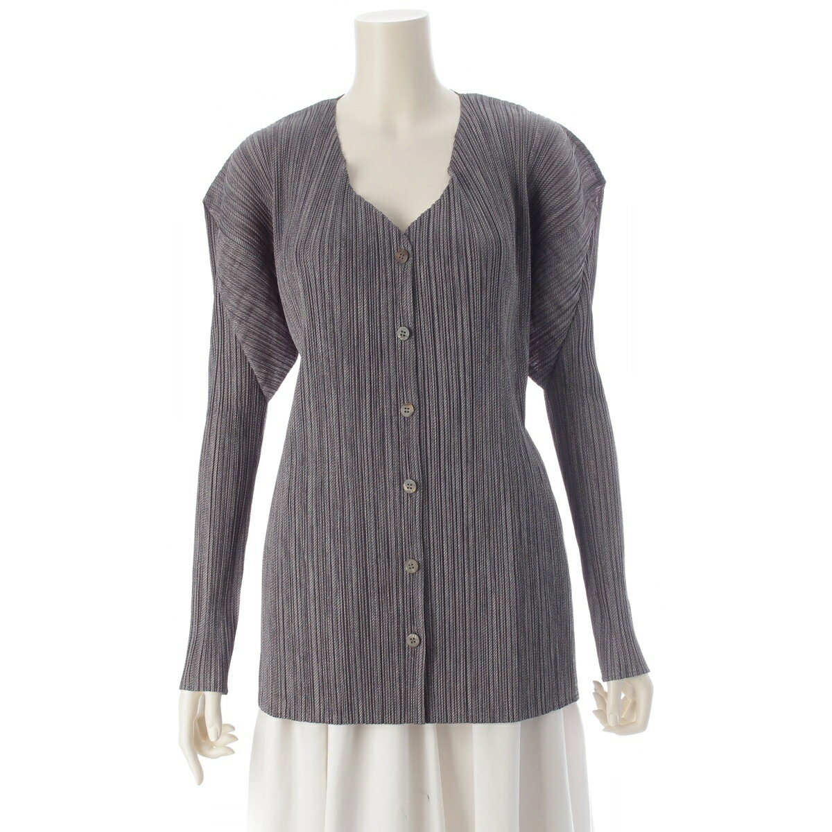 乐天商城 - プリーツプリーズ イッセイミヤケ PLEATS PLEASE ISSEY 95AW 旧デザイン 総柄 長袖 カーディガン トップス PP54-JD446 グレー系 3【中古】【正規品保証】