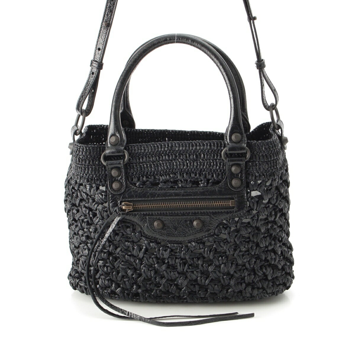 乐天商城 - バレンシアガ BALENCIAGA Le City ル シティ ラフィア 2WAY バスケット ハンドバッグ 866500 ブラック S【中古】【正規品保証】