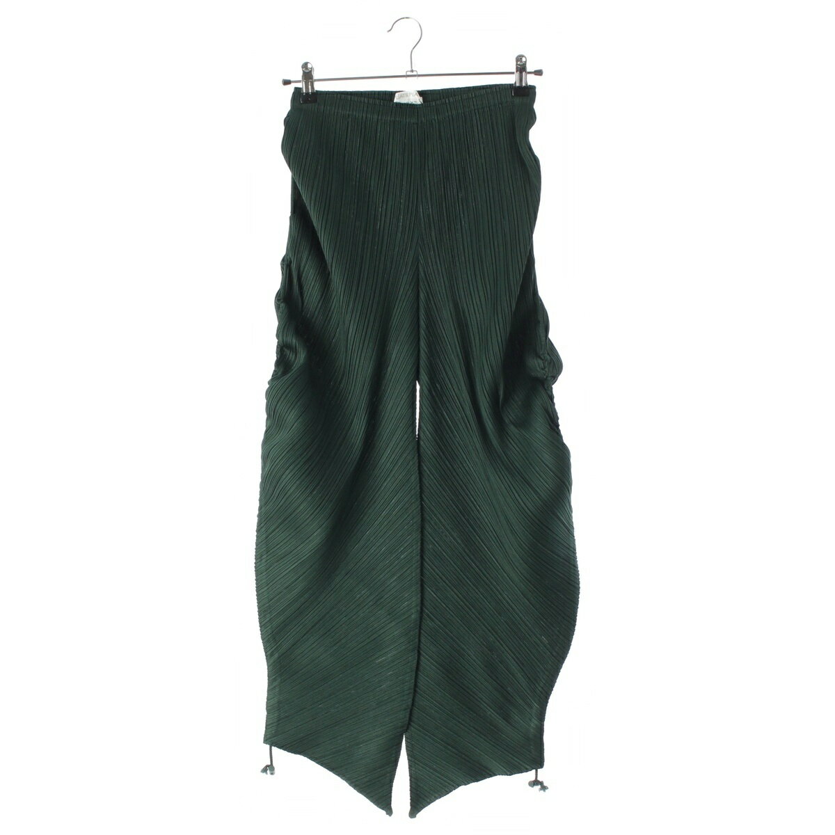 Rakuten - プリーツプリーズ イッセイミヤケ PLEATS PLEASE ISSEY ポリエステル 変形 ドローストリング パンツ PP13-JF811 グリーン 3【中古】【正規品保証】