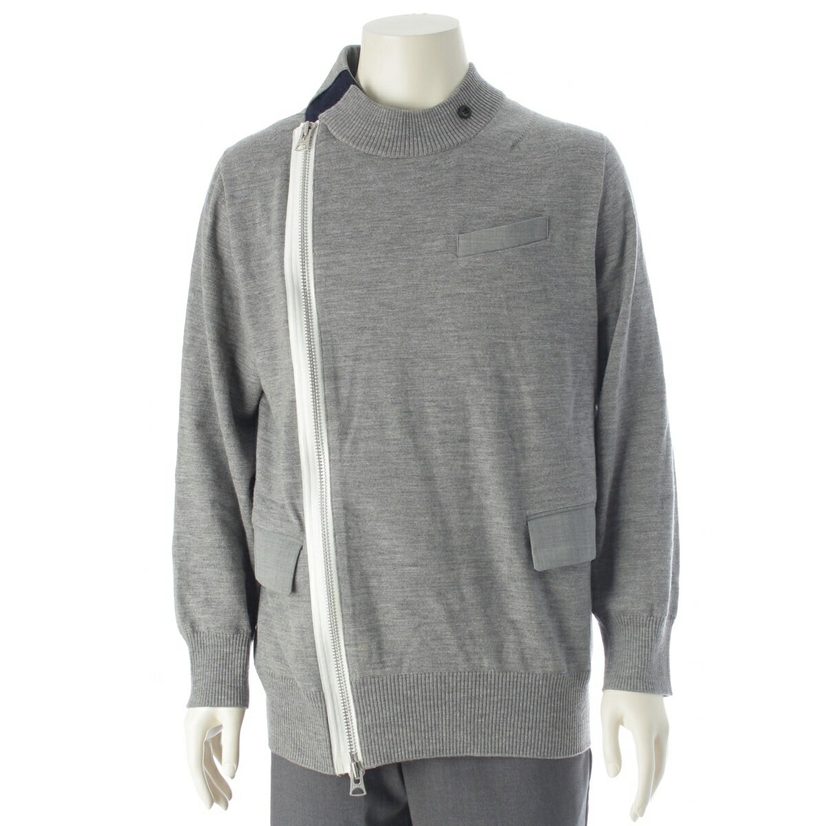 Rakuten - サカイ Sacai 21AW ウール 再構築 ウール ドッキング ニット ジャケット 21-02553M グレー 3【中古】【正規品保証】
