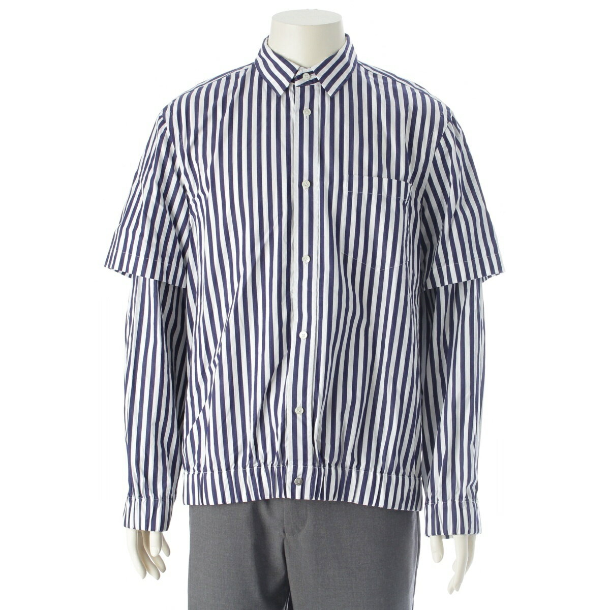 Rakuten - サカイ Sacai コットン ストライプ ポプリン ジャケット 長袖シャツ ネイビー 2【中古】【正規品保証】