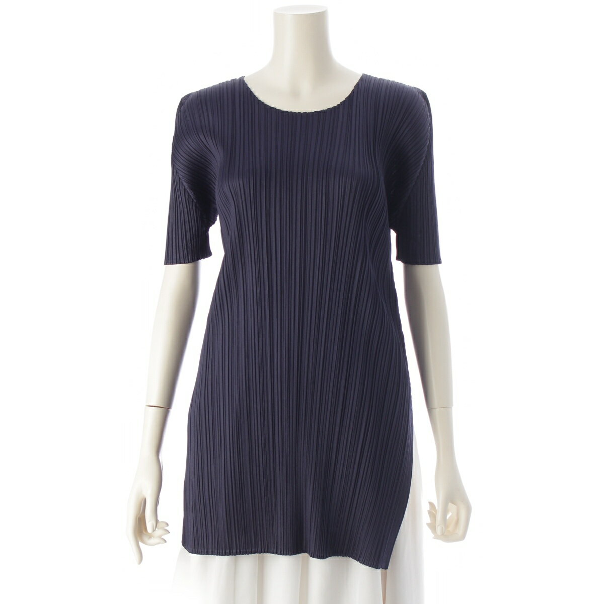 乐天商城 - プリーツプリーズ PLEATS PLEASE 24年 ラウンドネック Tシャツ チュニック トップス PP41JT162 ネイビー 3【中古】【正規品保証】
