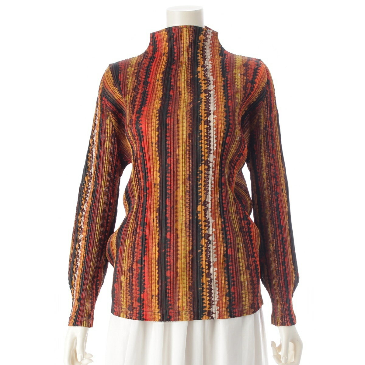 樂天商城 - プリーツプリーズ イッセイミヤケ PLEATS PLEASE ISSEY よろけ縞 カットソー 長袖 トップス PP43-JK783 ブラウン 4【中古】【正規品保証】