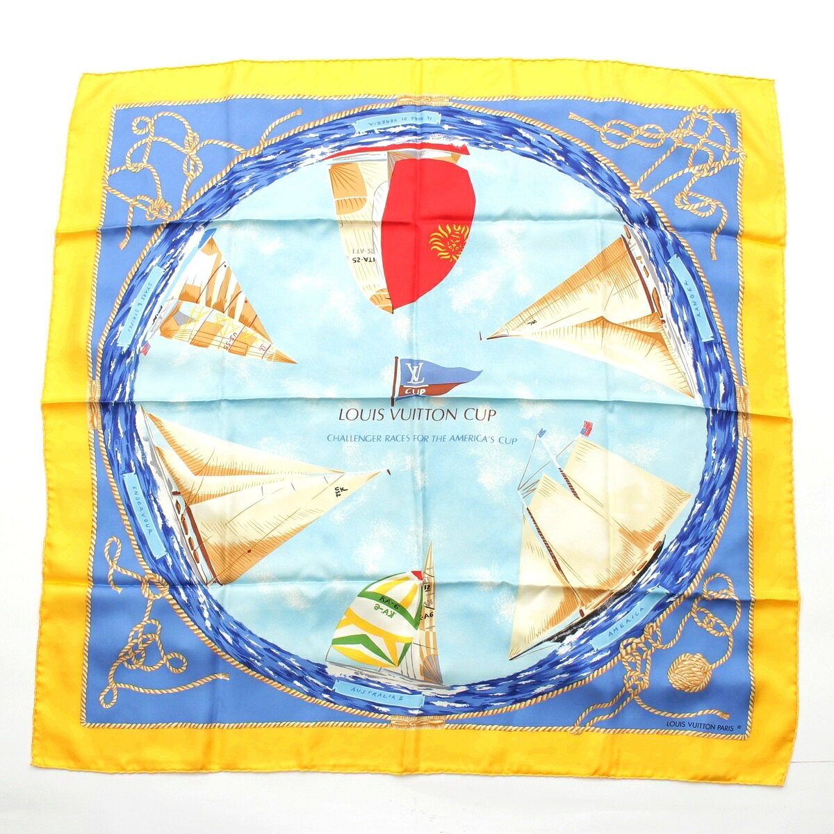 Rakuten - ルイヴィトン LOUIS VUITTON シルク ヨット柄 アメリカズカップ スカーフ イエロー ブルー【中古】【正規品保証】