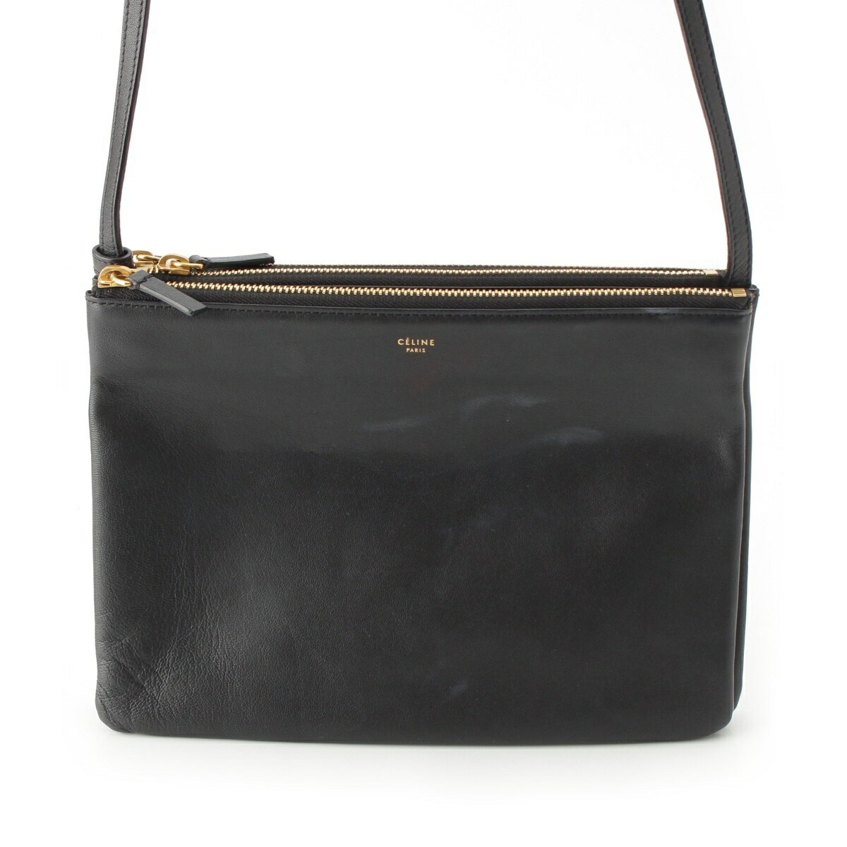 Rakuten - セリーヌ CELINE トリオ ラージ レザー ショルダーバッグ ブラック【中古】【正規品保証】