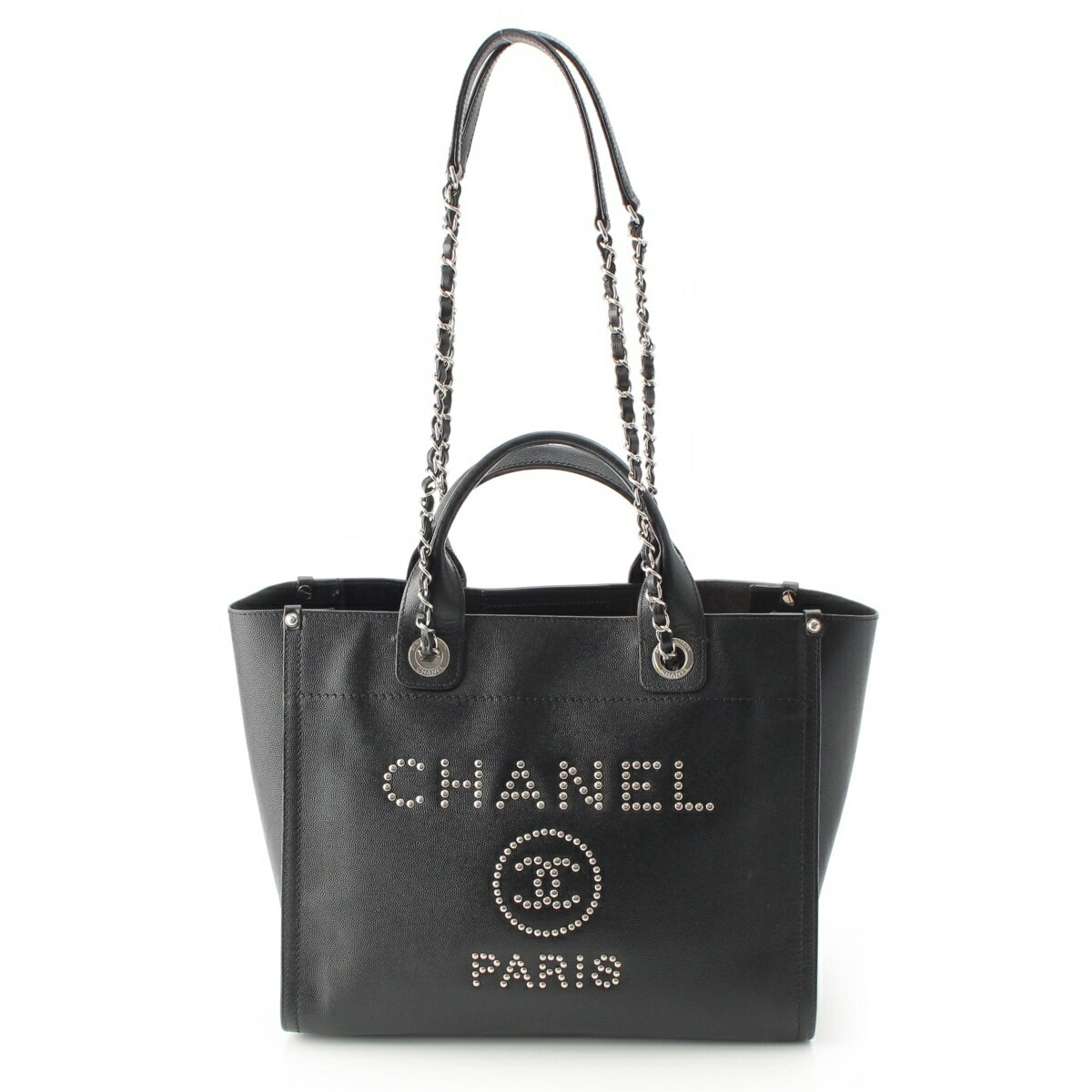 Rakuten - シャネル CHANEL 25番 ドーヴィル MM キャビアスキン トートバッグ ココマーク ロゴ シルバー金具 A57069 ブラック【中古】【正規品保証】