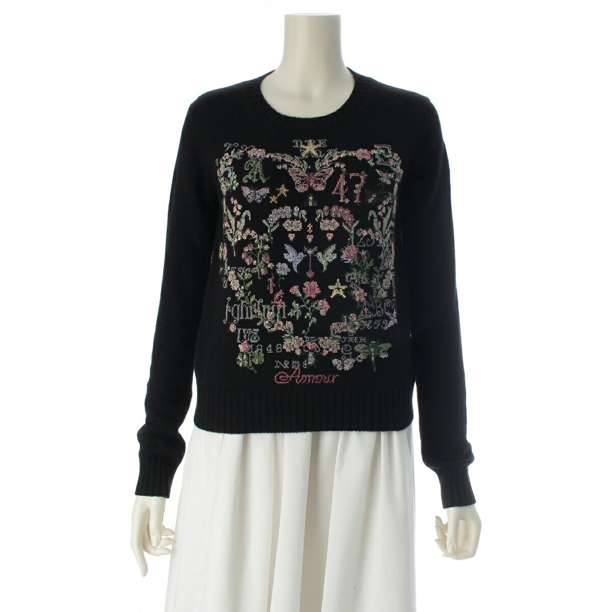 Rakuten - クリスチャンディオール Christian Dior 25SS カシミヤ 刺繍 クロスステッチ ニット セーター 花 蝶々 514S57A0017 ブラック 34【中古】【正規品保証】