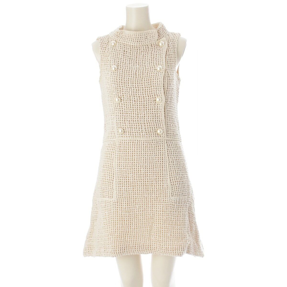 乐天商城 - シャネル CHANEL 2015 シルク ココマーク パールボタン ノースリーブ ワンピース P46193 アイボリー 36【中古】【正規品保証】