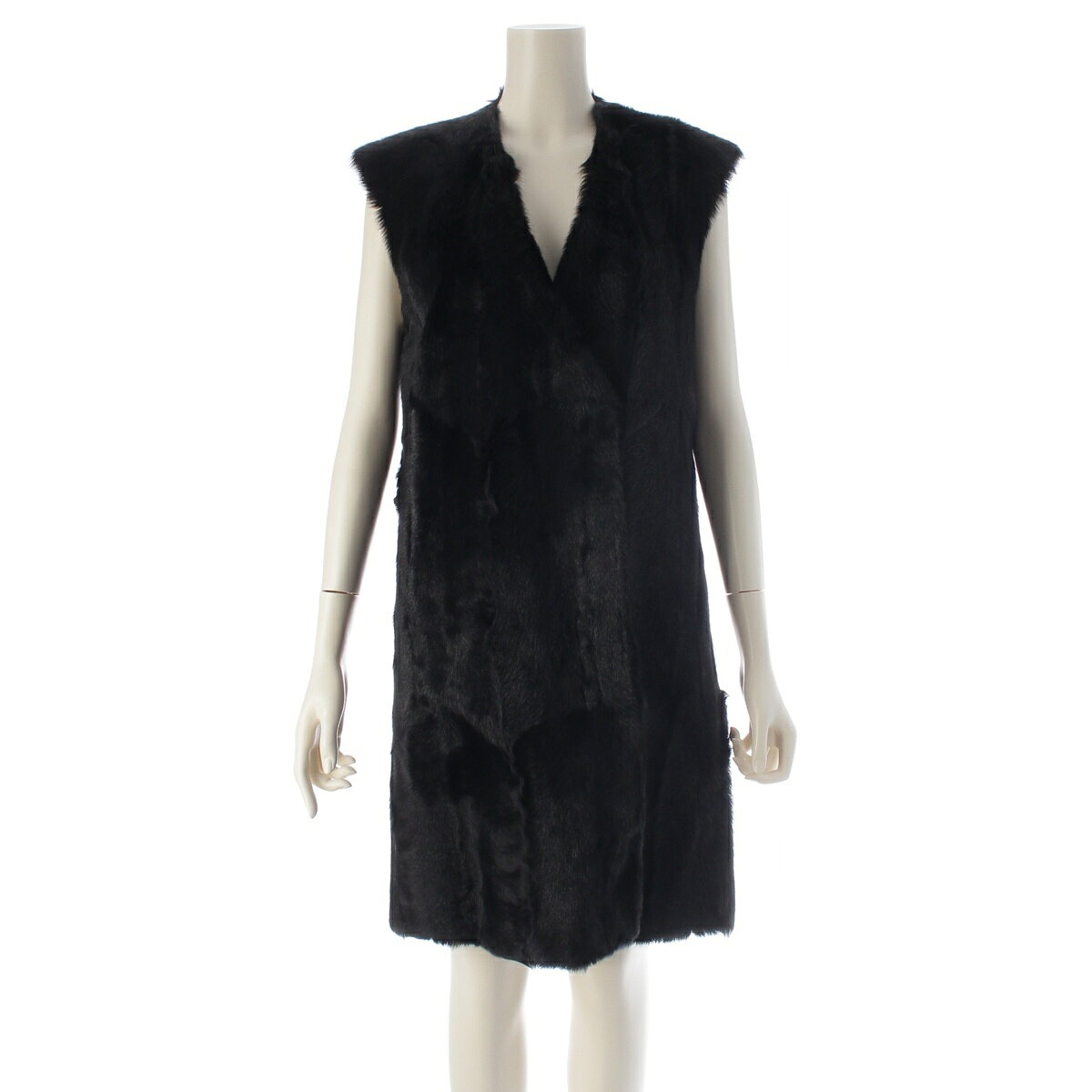 乐天商城 - プラダスポーツ PRADA SPORTS 2009 ゴートファー ノーカラー コート アウター ベスト ロングジレ ブラック 38【中古】【正規品保証】