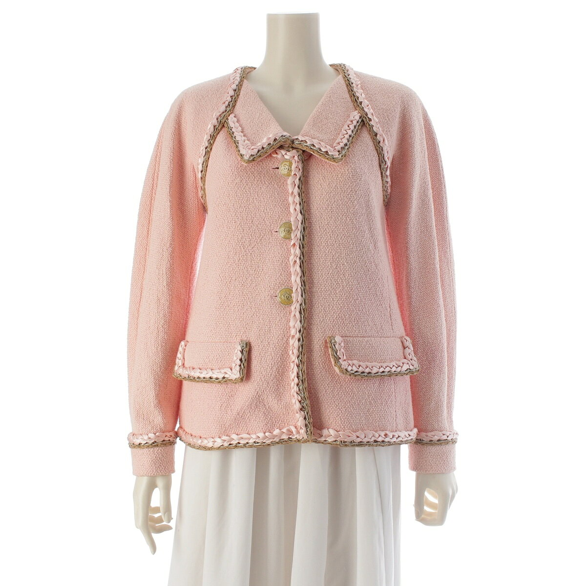 乐天商城 - シャネル CHANEL ブレイドトリミング ココマーク ココボタン テーラードジャケット P53165 ピンク 36【中古】【正規品保証】
