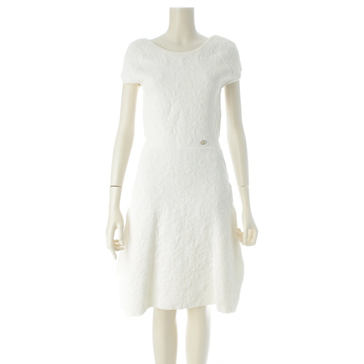 Rakuten - シャネル CHANEL 2013 レーヨン ココマーク フラワージャガード ニット ワンピース P45374 ホワイト 36【中古】【正規品保証】