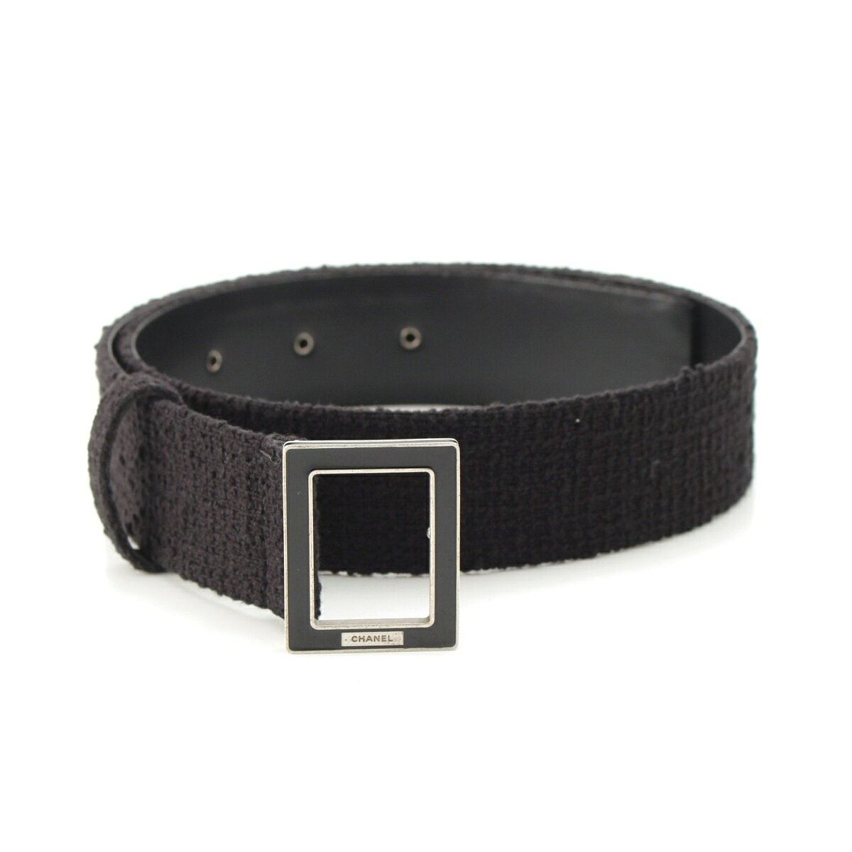 CHANEL - シャネル CHANEL ツイード ロゴ スクエアバックル ベルト ブラック【中古】【正規品保証】