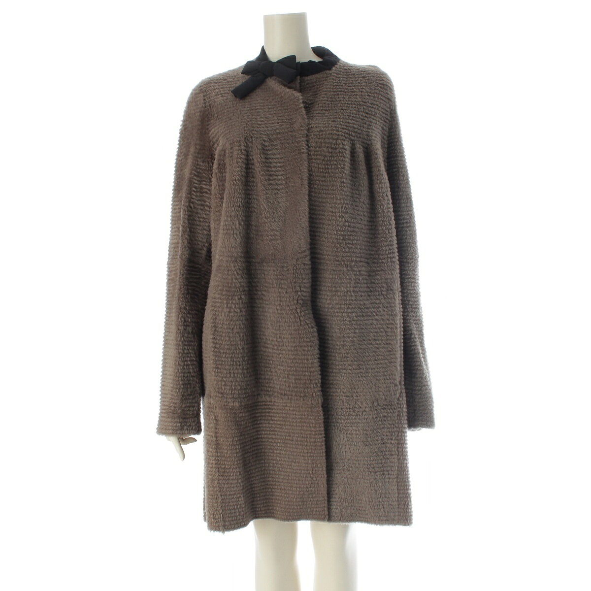 Rakuten - ミュウミュウ MIUMIU 2008 シルク ラムファー リボン アウター グレージュ 42【中古】【正規品保証】