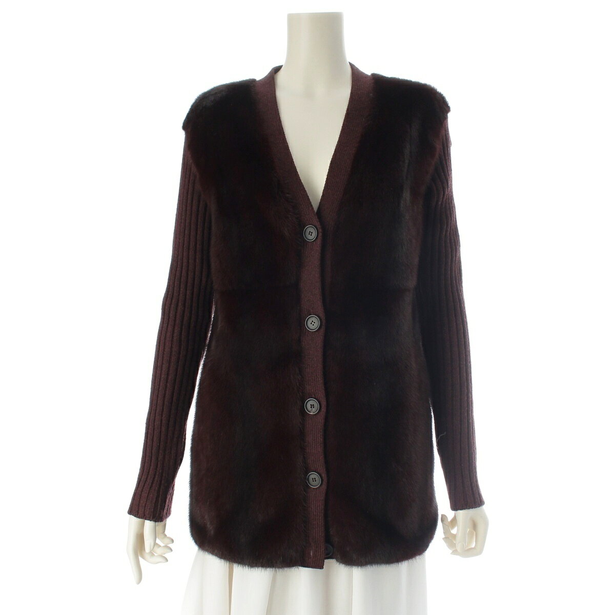 Rakuten - プラダ PRADA 2009 ウール ミンクファー ニット カーディガン ブラウン 38【中古】【正規品保証】
