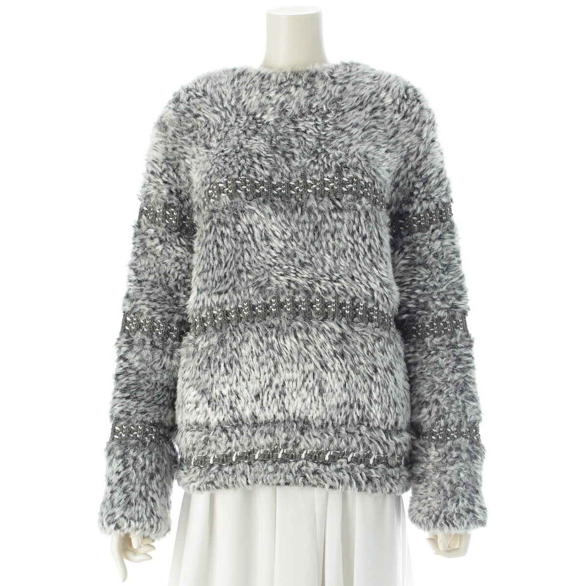 Rakuten - シャネル CHANEL レーヨン カシミヤ ボア ニット セーター P50077 グレー 40【中古】【正規品保証】