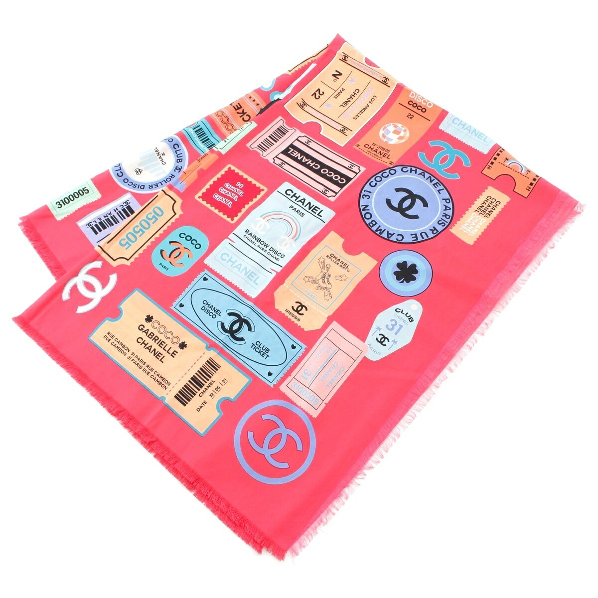 Rakuten - シャネル CHANEL コットン ×シルク TICKET ココマーク ロゴ 総柄 ストール ショール ピンク【中古】【正規品保証】