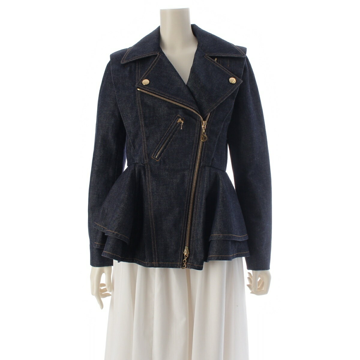 ルイヴィトン LOUIS VUITTON 25SS コットン デニムフラウンス バイカー デニムジャケット RW251WB EFY FSVE45 インディゴ 34