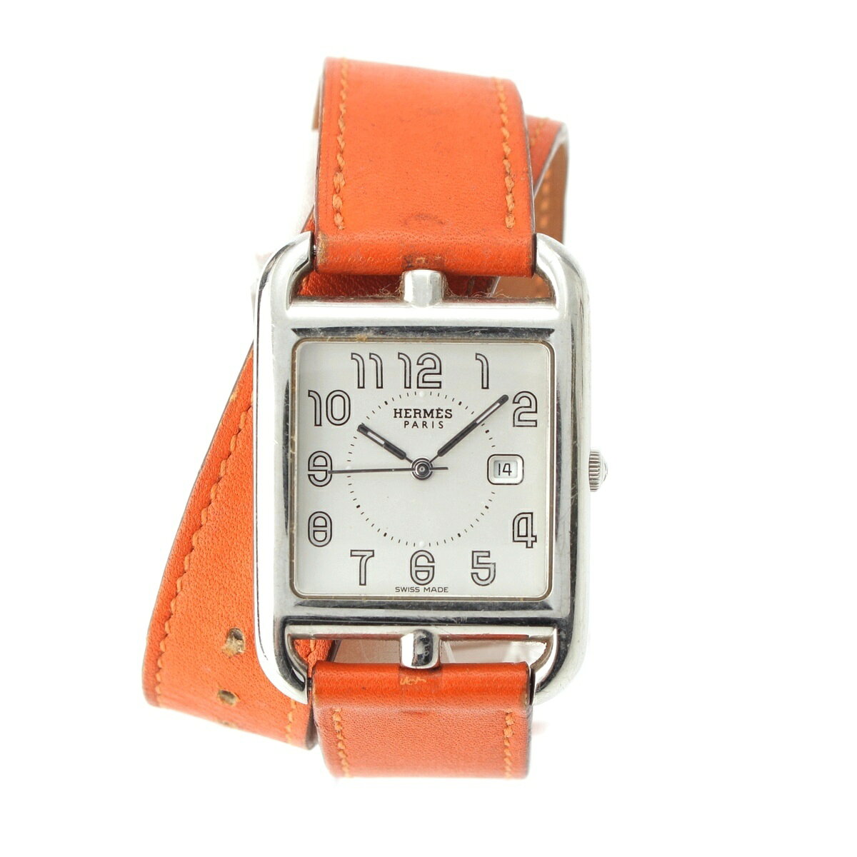 エルメス HERMES ケープコッド ドゥブルトゥール SS×レザー 腕時計 ウォレット クォーツ クオーツ ホワイト文字盤 CC2.710 オレンジ ブラウン【中古】【正規品保証】