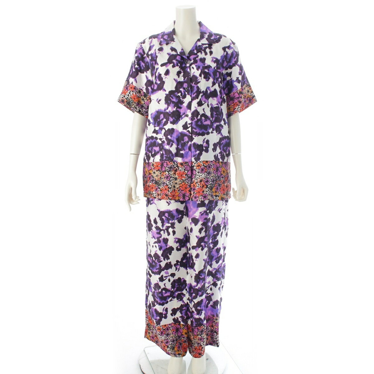 乐天商城 - ドリスヴァンノッテン DRIES VAN NOTEN シルク Paneled Floral Print 総柄 半袖シャツ パンツセットアップ パープル系 マルチカラー 36/34【中古】【正規品保証】
