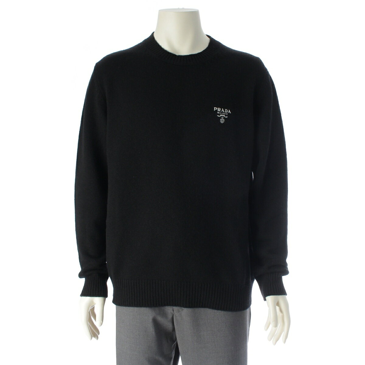 Rakuten - プラダ PRADA 25年 カシミヤ フロントロゴ クルーネックニット セーター UMB424 ブラック 50【中古】【正規品保証】