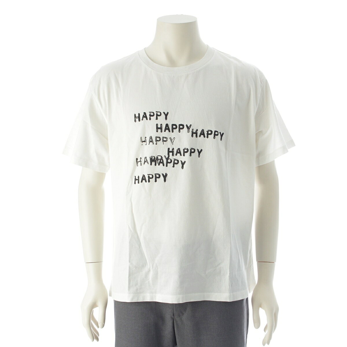 Rakuten - セリーヌ CELINE 25SS HAPPY HAPPY プリント クルーネック 半袖Tシャツ トップス RX06F671Q.01Q ホワイト L【中古】【正規品保証】