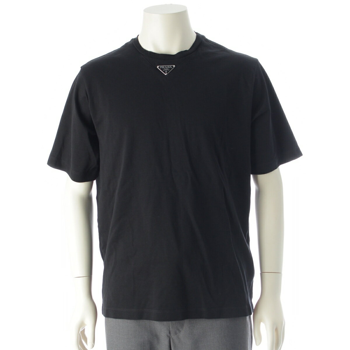Rakuten - プラダ PRADA トライアングルロゴ オーバーサイズ 半袖Tシャツ トップス UJN861 ブラック S【中古】【正規品保証】