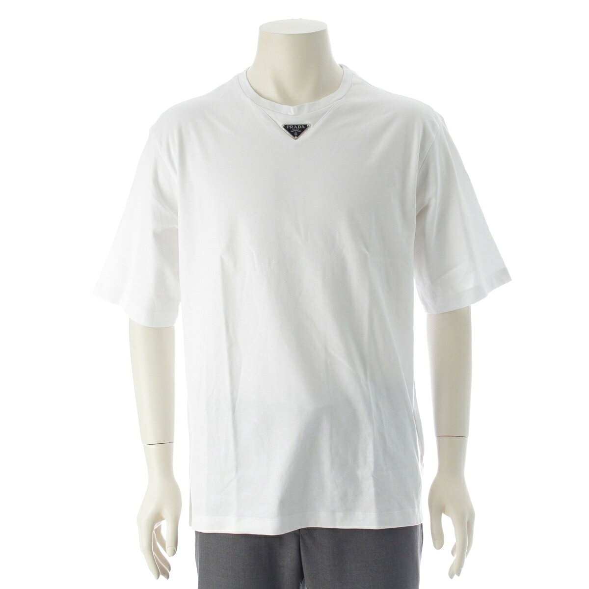 Rakuten - プラダ PRADA トライアングルロゴ オーバーサイズ 半袖Tシャツ トップス UJN861 ホワイト M【中古】【正規品保証】
