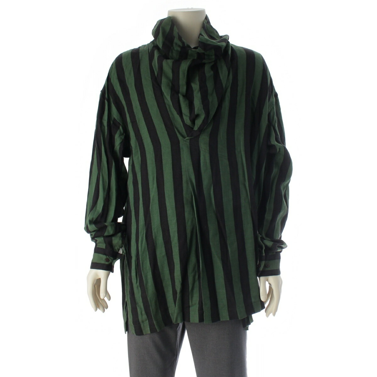Rakuten - イッセイミヤケ ISSEY MIYAKE 80s 1986 ウール レーヨン 筆タグ グラデーション ストライプ プルオーバー 長袖シャツ ブラック グリーン XXL【中古】【正規品保証】