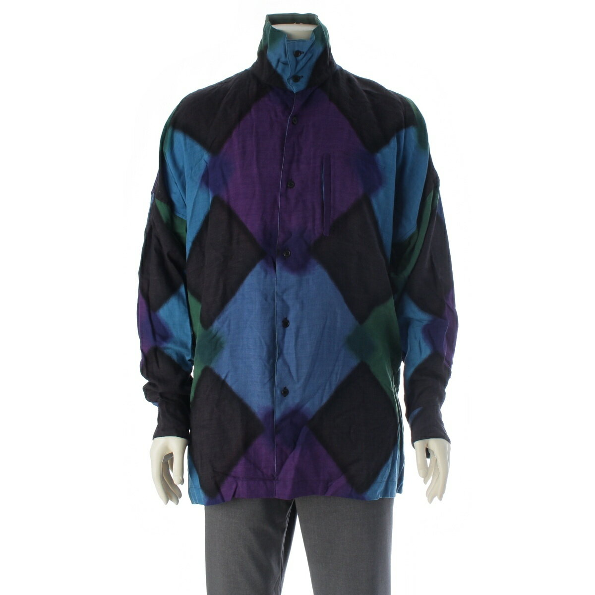 イッセイミヤケ ISSEY MIYAKE 80s 1986 ウール レーヨン 筆タグ グラデーション グラフィティ ジャケット ハイネック 長袖シャツ LG13526 マルチカラー XL