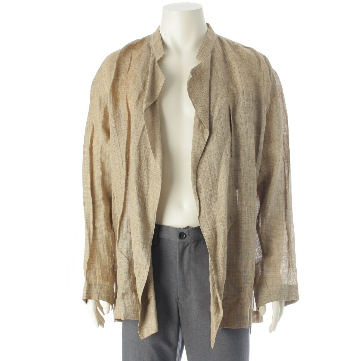 Rakuten - イッセイミヤケ ISSEY MIYAKE リネン ジュート 麻 筆タグ ジャケット 羽織り 長袖シャツ ベージュ【中古】【正規品保証】
