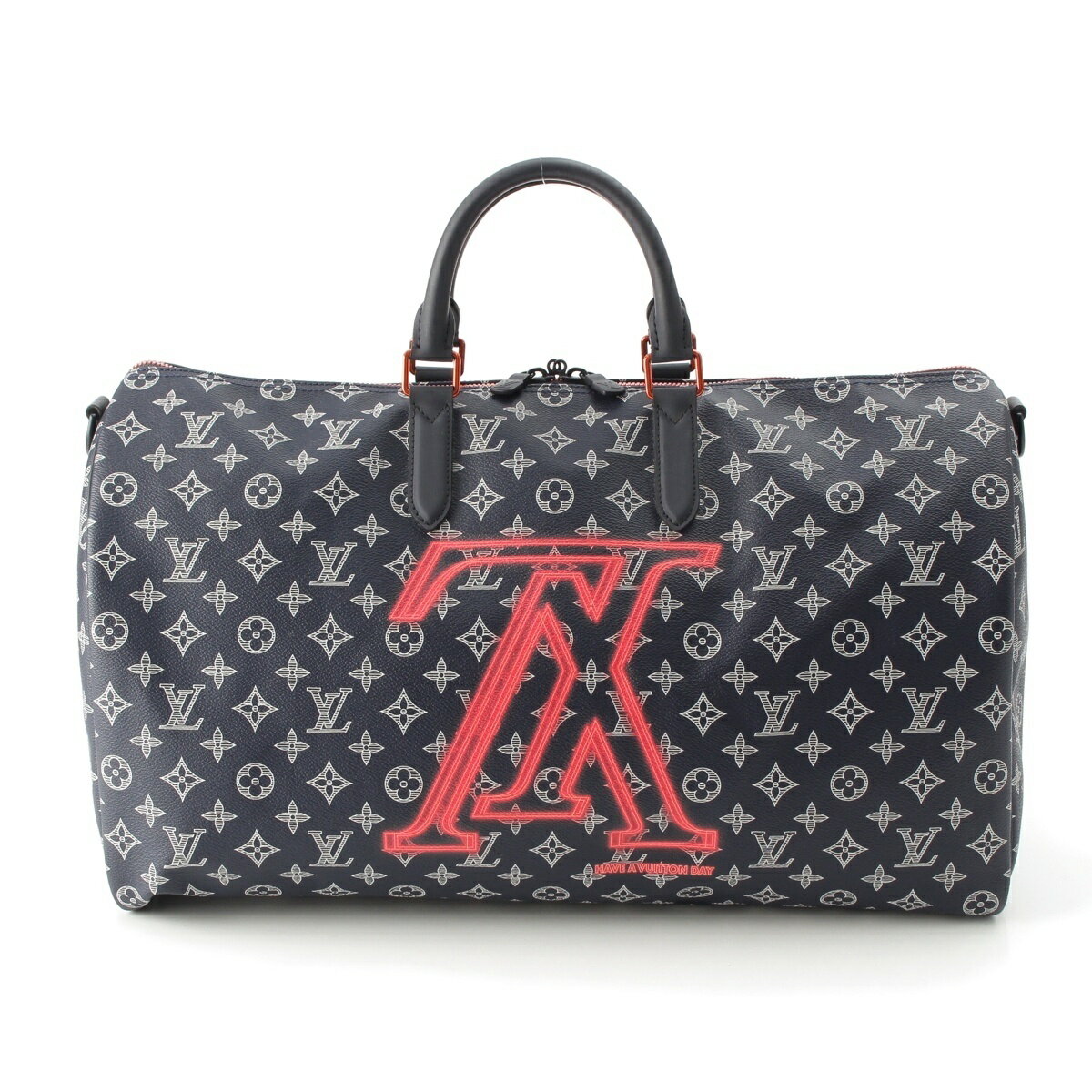 Rakuten - ルイヴィトン LOUIS VUITTON キーポルバンドリエール50 モノグラム インク アップサイドダウン ボストンバッグ M43684 ネイビー レッド【中古】【正規品保証】