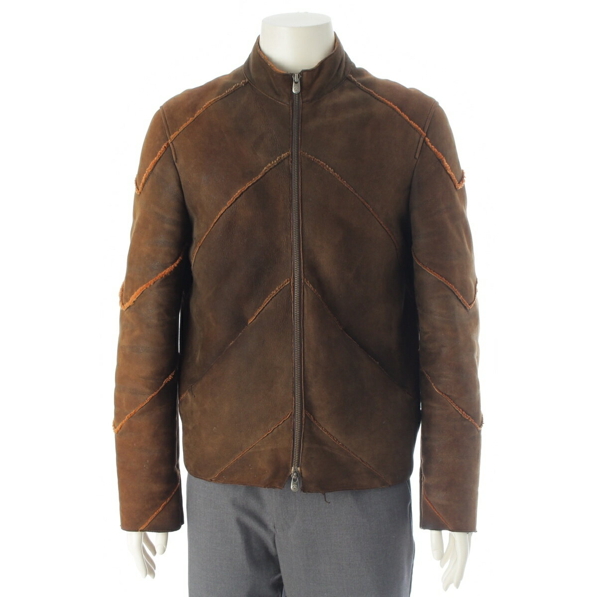Rakuten - アルマーニコレッツォーニ ARMANI COLLEZIONI シープスキン ムートン レザー ジップ ジャケット ブラウン 46【中古】【正規品保証】