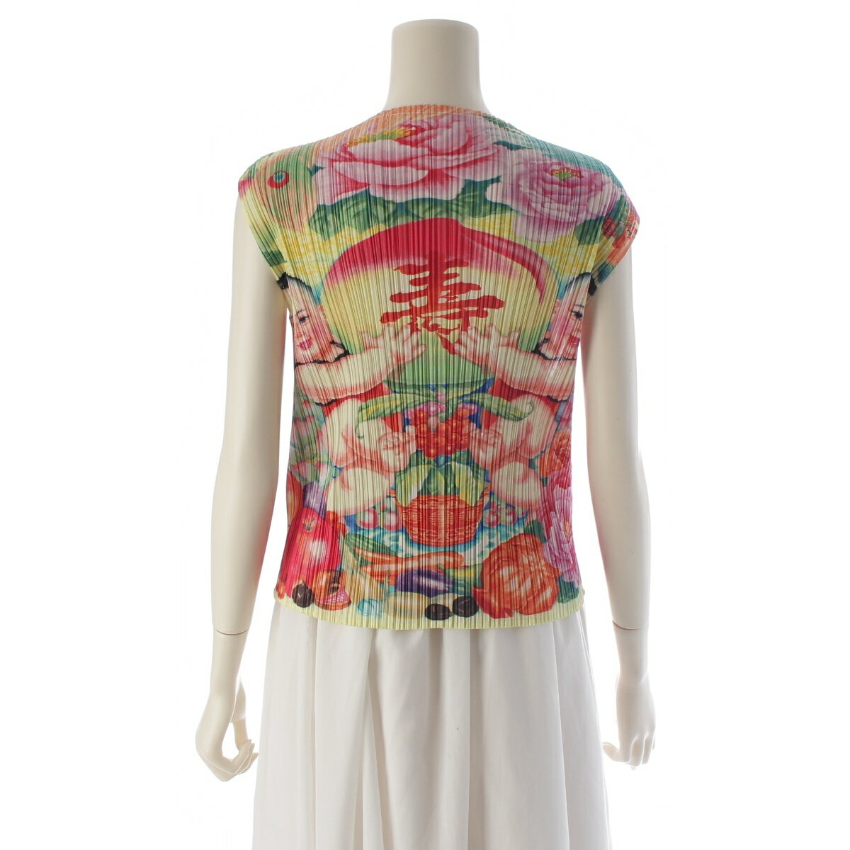 Rakuten - プリーツプリーズ イッセイミヤケ PLEATS PLEASE ISSEY 98SS 中国 縁起柄 寿 赤子 ベスト PP81-JE850 ピンク イエロー マルチカラー 3【中古】【正規品保証】