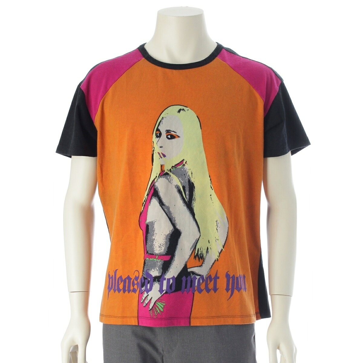 Rakuten - ヴェルサーチェ VERSACE 2004SS ドナテラ グラフィック プリント 半袖Tシャツ トップス オレンジ ブラック 56【中古】【正規品保証】