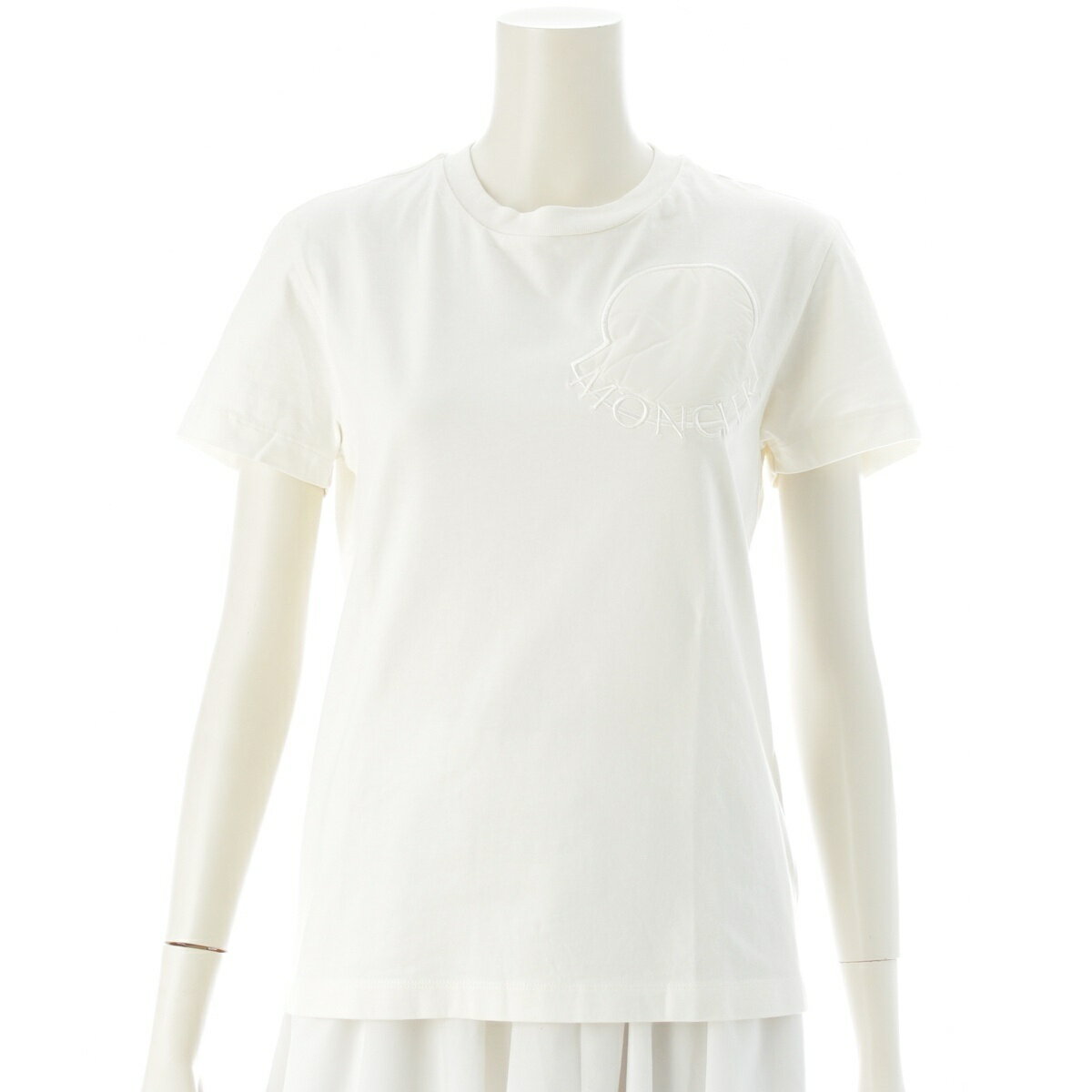 Rakuten - モンクレール MONCLER 23年 MAGLIA MANICA CORTA ロゴ 刺繍 半袖Tシャツ トップス ホワイト XS【中古】【正規品保証】