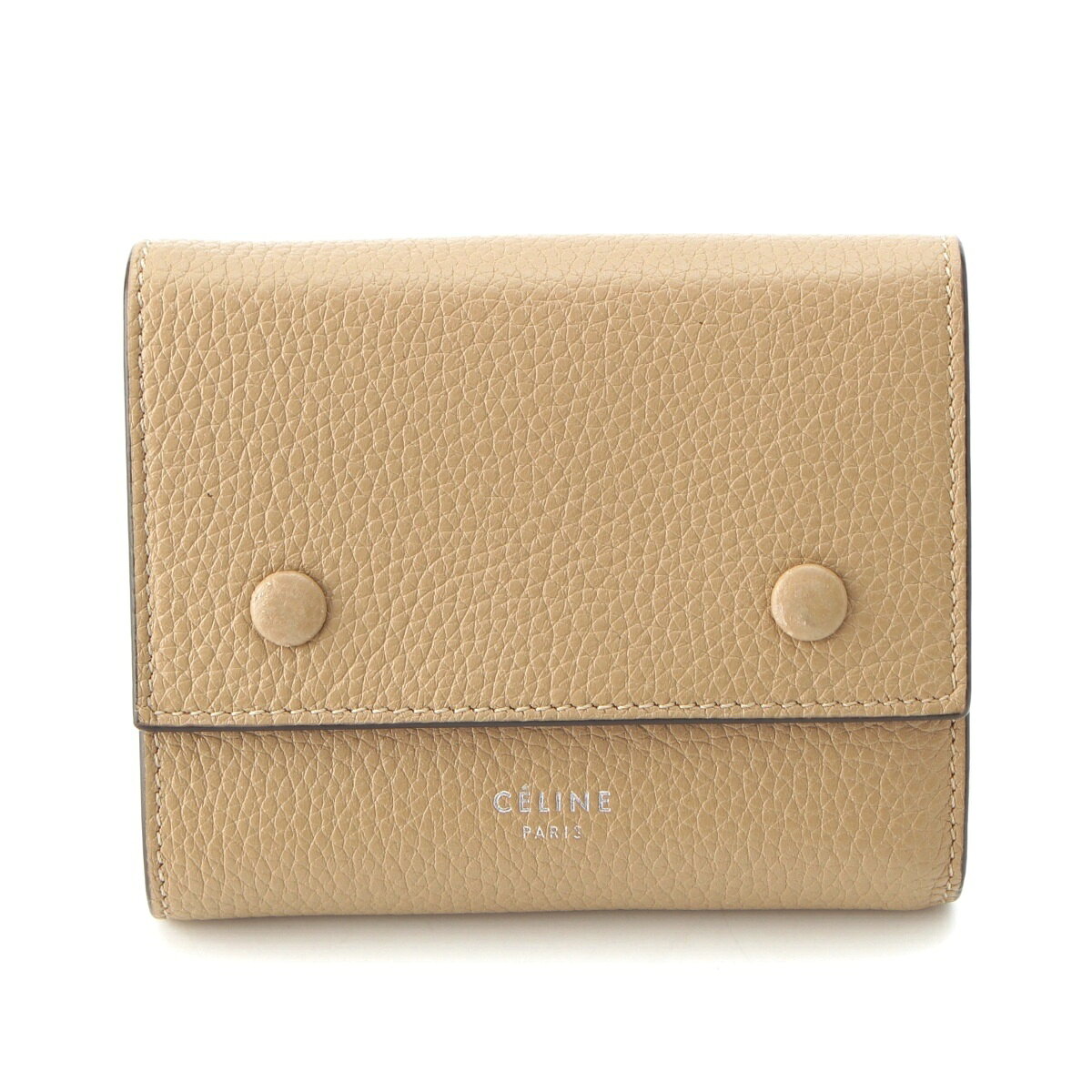 Rakuten - セリーヌ CELINE スモールトリフォールドウォレット レザー コンパクト 二つ折り財布 ベージュ【中古】【正規品保証】