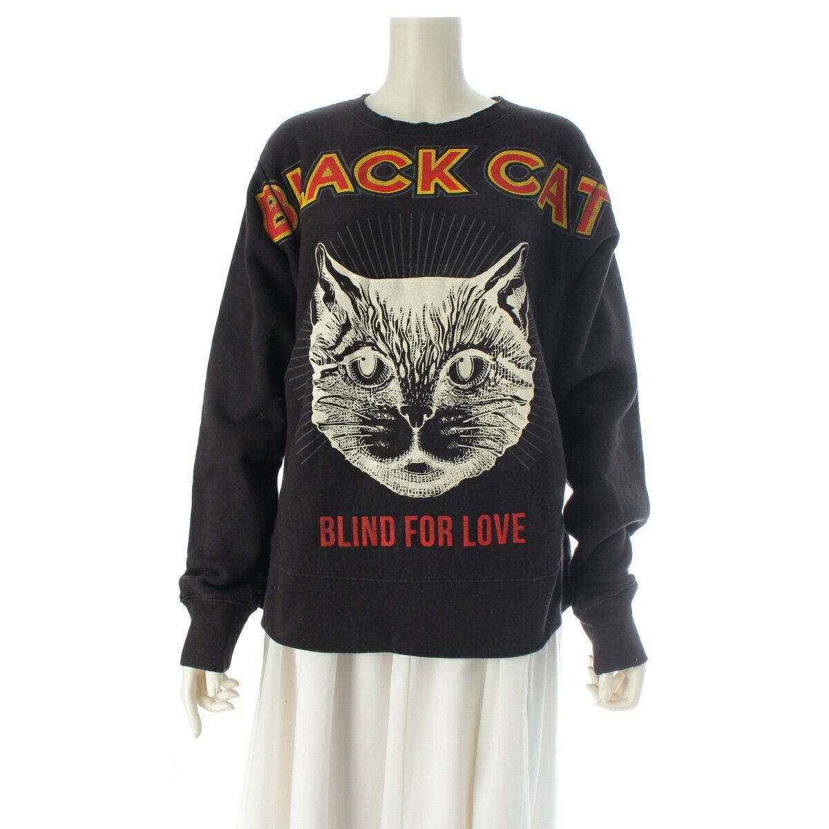 乐天商城 - グッチ GUCCI ブラックキャット ロゴプリント トレーナー スウェット トップス 475373 ブラック S【中古】【正規品保証】