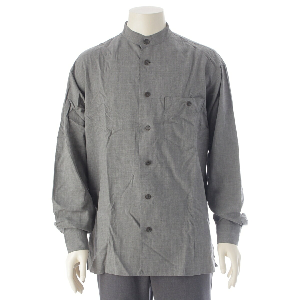 Rakuten - イッセイミヤケ ISSEY MIYAKE 00AW レーヨン バンドカラー ロングスリーブ 長袖シャツ グレー 3【中古】【正規品保証】