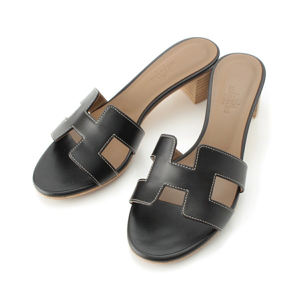 Rakuten - エルメス HERMES レザー オアジス Hモチーフ サンダル MS 071002Z2205 ブラック 35 1/2【中古】【正規品保証】