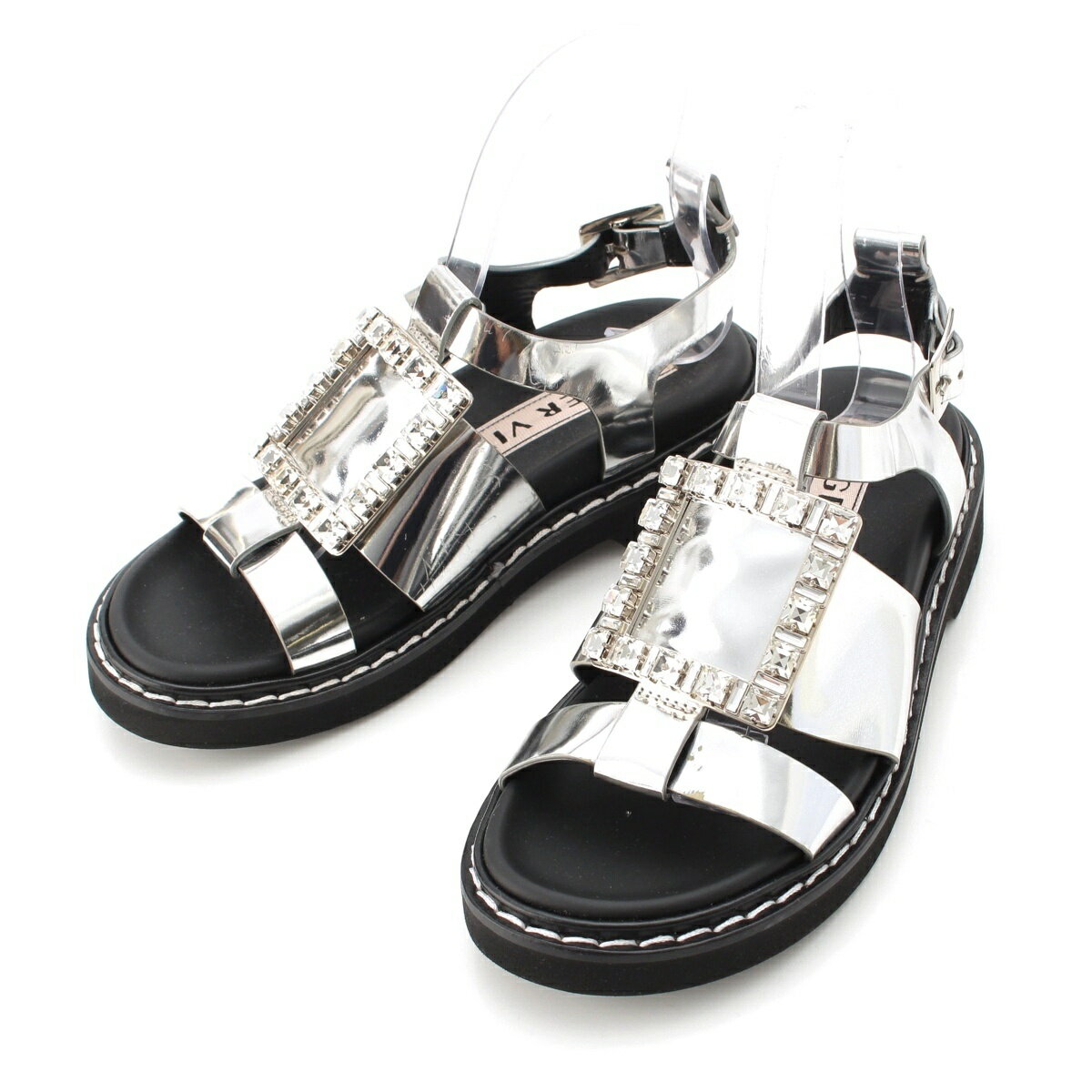 Rakuten - ロジェヴィヴィエ Roger Vivier ストラスバックル サンダル シューズ シルバー 35【中古】【正規品保証】