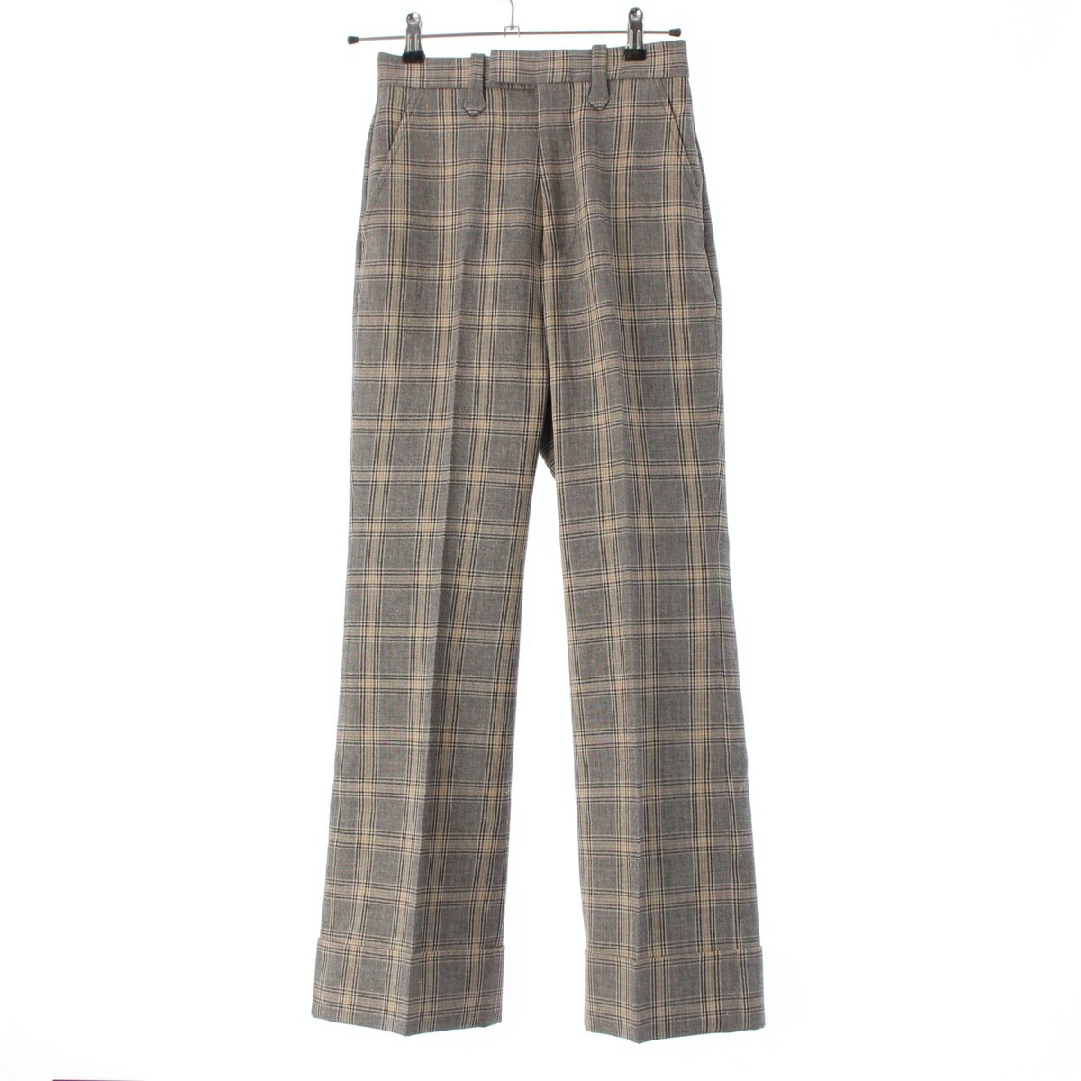 乐天商城 - グッチ GUCCI リネン ウール チェック パンツ ボトムス 704233 ブラウン 34【中古】【正規品保証】