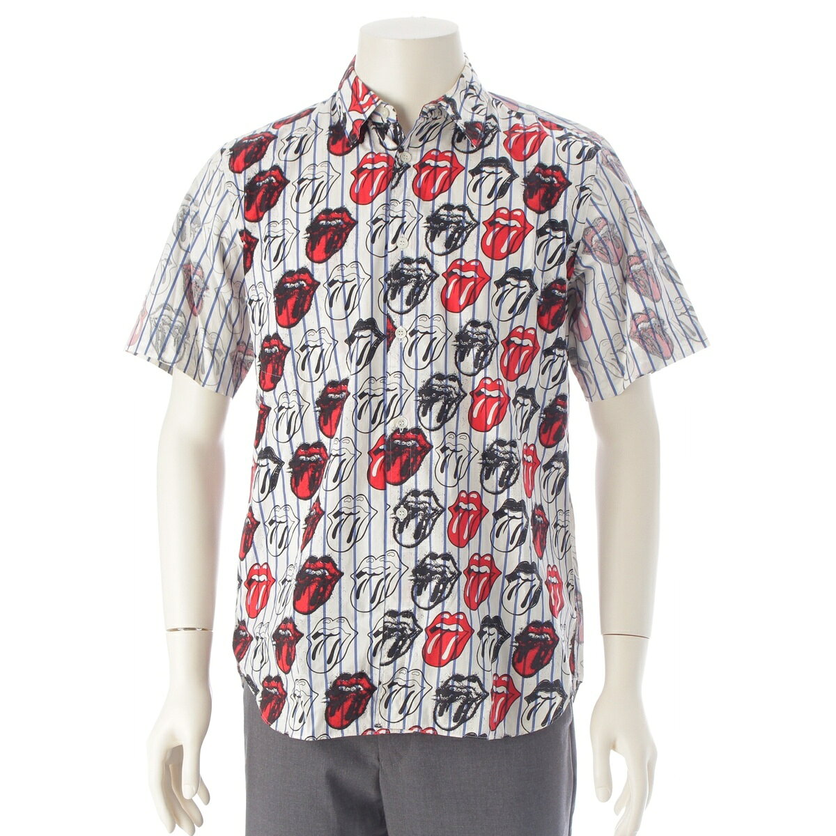 Rakuten - コムデギャルソンオムプリュス COMME des GARCONS HOMME PLUS ローリングストーンズ コットン リップ＆タン ストライプ 半袖シャツ トップス PQ-B030 ホワイト マルチカラー SS【中古】【正規品保証】