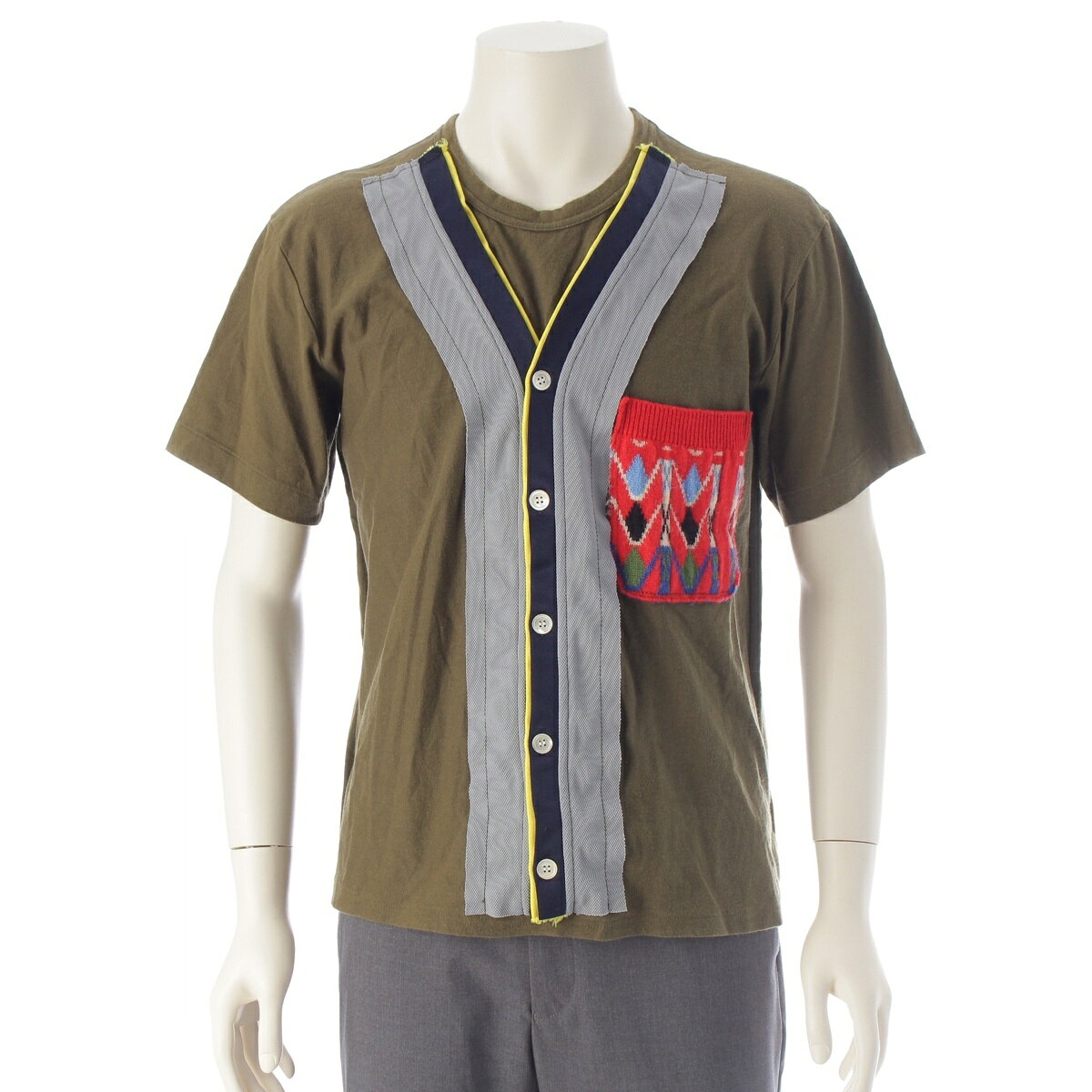 Rakuten - コムデギャルソンオムプリュス COMME des GARCONS HOMME PLUS コットン ウール ドッキング カットソー トップス 半袖 PE-T009 カーキ M【中古】【正規品保証】