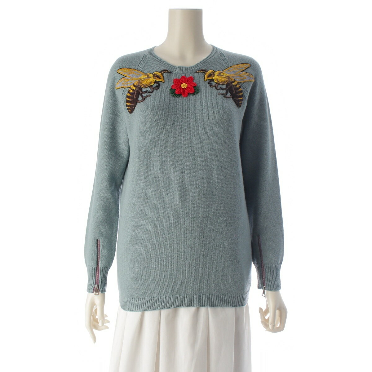 Rakuten - グッチ GUCCI ウール BEE＆花柄刺繍 ニット 411303 ライトブルー M【中古】【正規品保証】