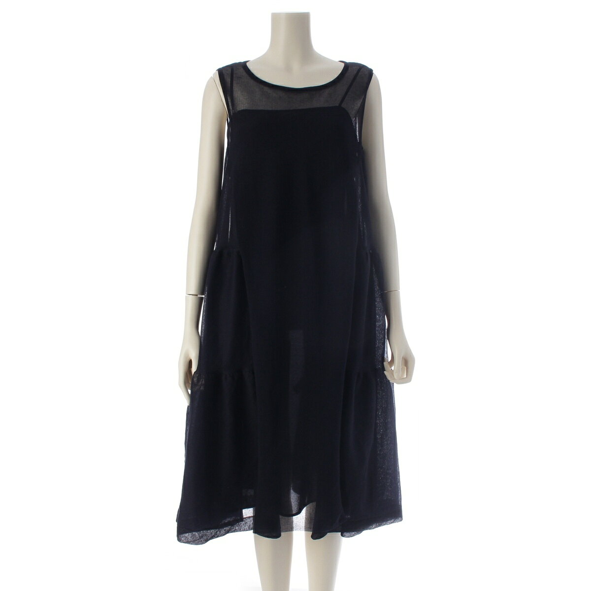Rakuten - フォクシー FOXEY 25年 Airy Knit エアリー ニット コットン ポリエステル ティアード インナーキャミ付き ニット 45164 ミッドナイトブルー 42【中古】【正規品保証】